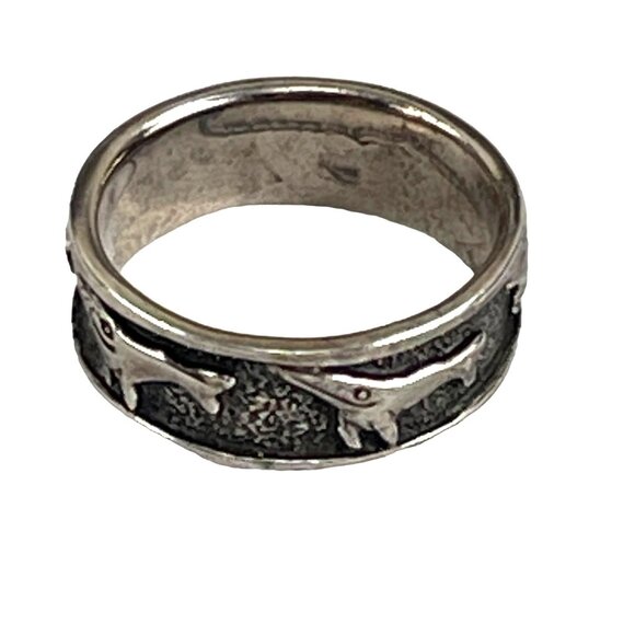 Sterling Silver Dolphin or Dog Themed Band Ring For Women/Men - Picture 6 of 8